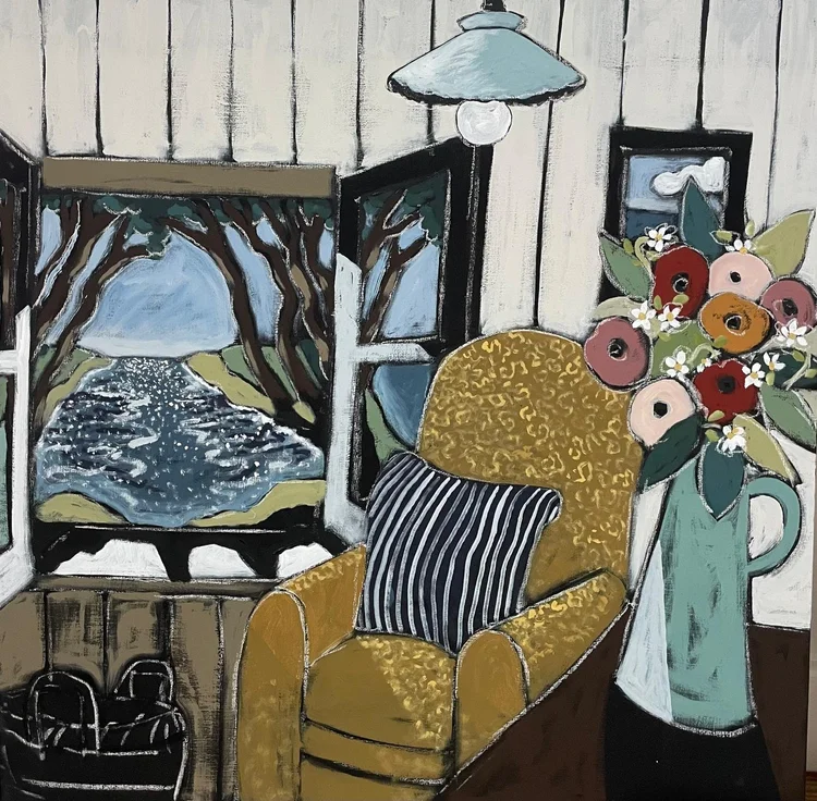 Repos mérité — peinture de Fabricia Lepoutre, 100 × 100 cm