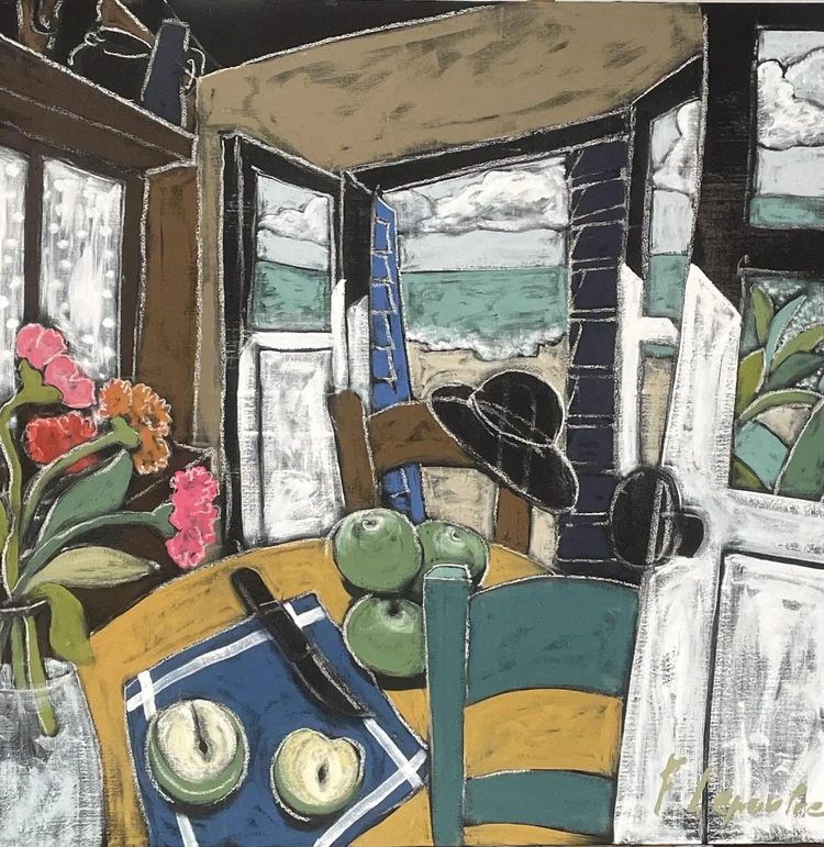 L’écume du matin — peinture de Fabricia Lepoutre, 110 × 110 cm