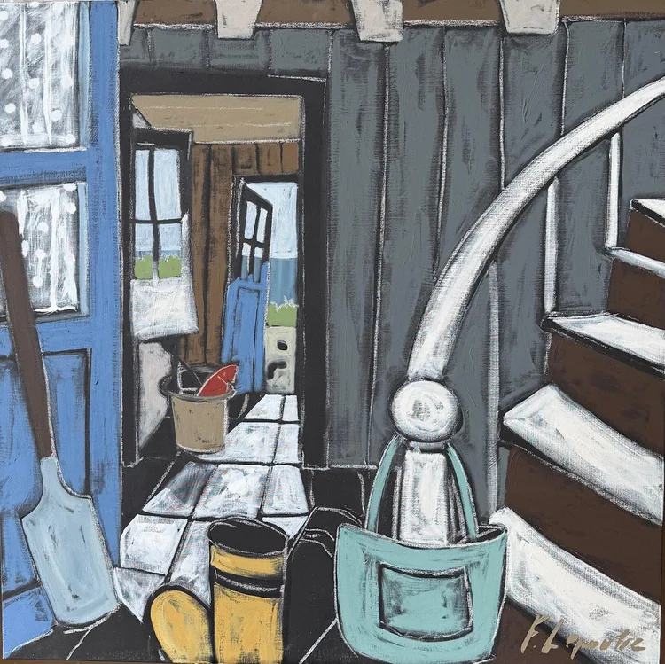 Tu es où ? — peinture de Fabricia Lepoutre, 100 × 100 cm