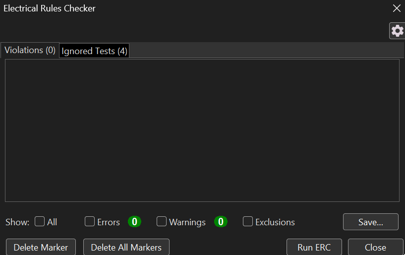 Electrical Rules Checker showing zero violations