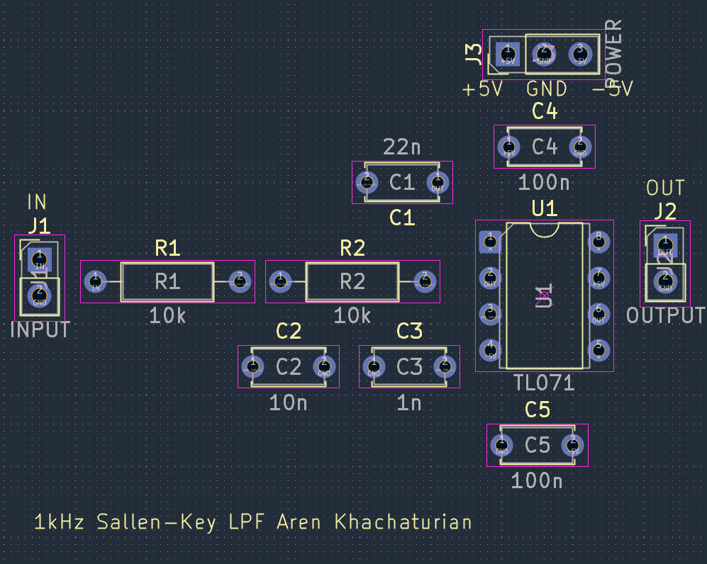 Board with parts placed and ratsnest lines shown, before routing