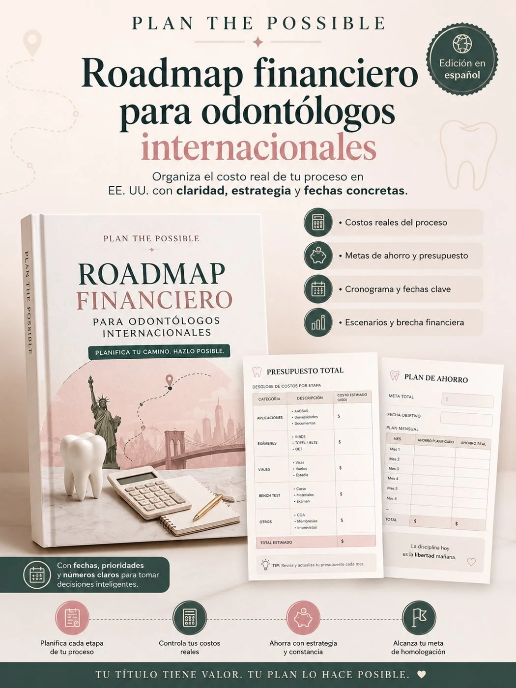 Material promocional del Roadmap financiero para odontólogos internacionales
