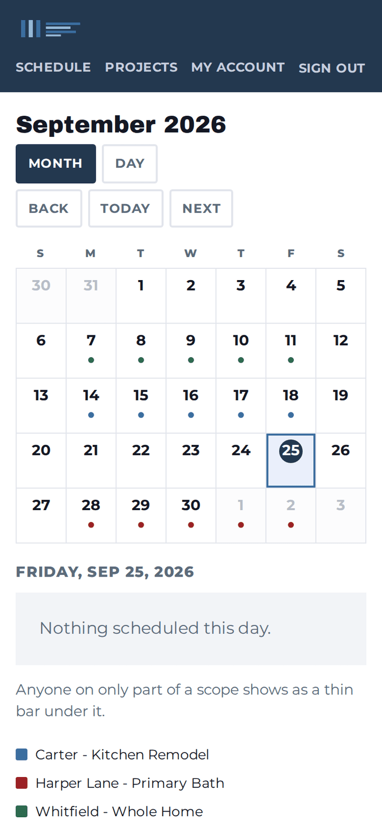 Sub schedule on a phone