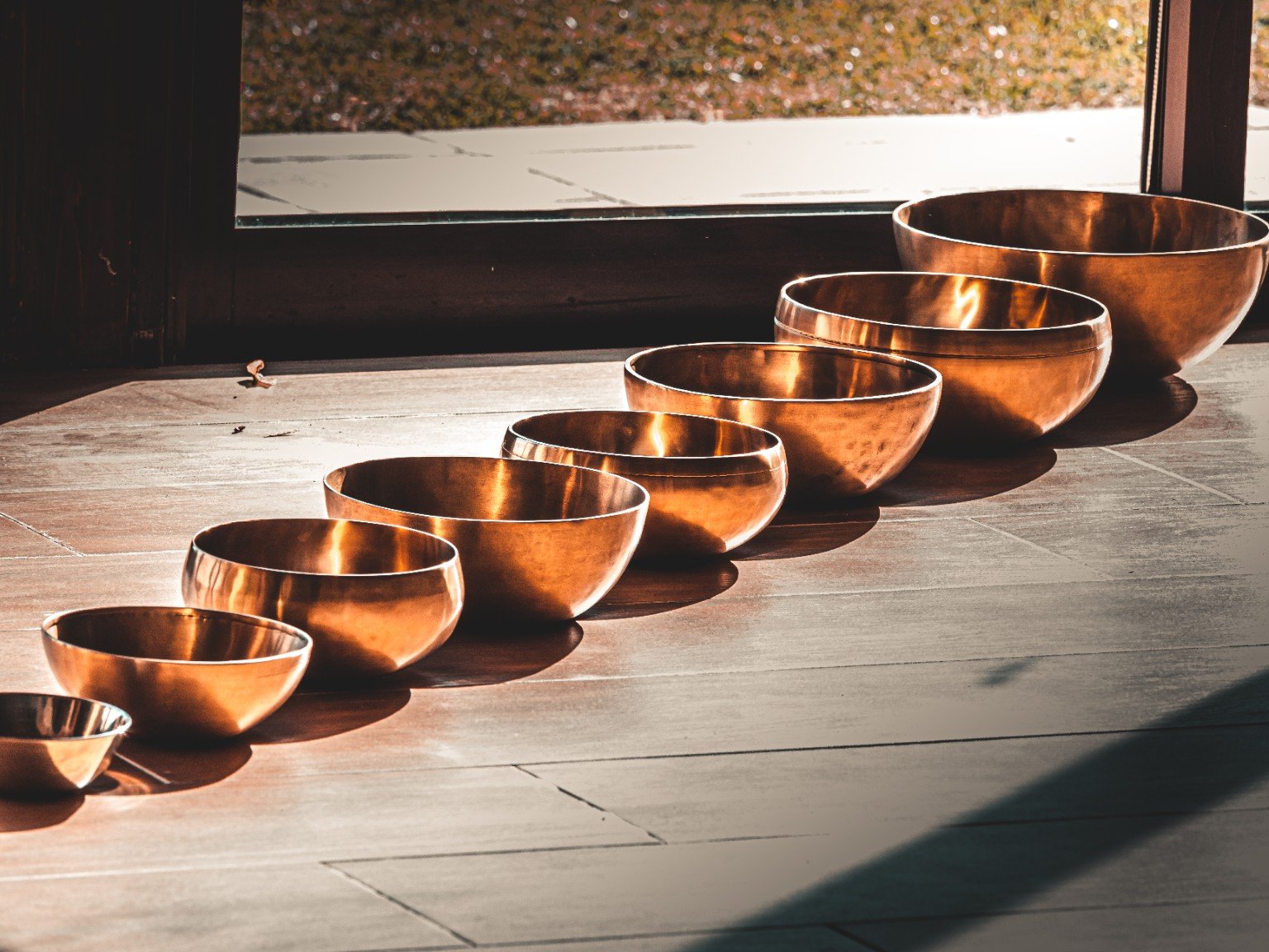 Close-up of a gong and mallet in practice
