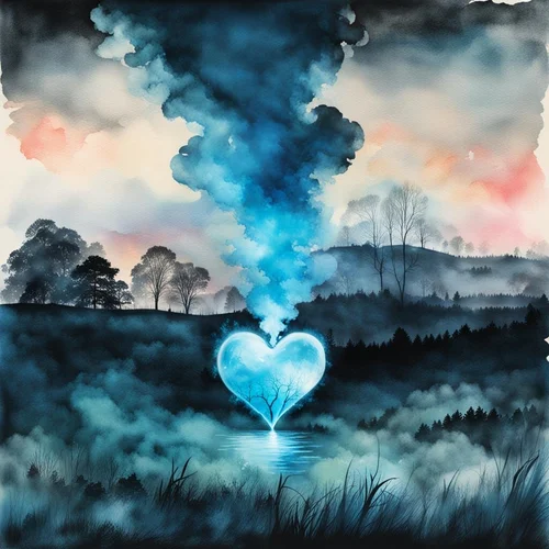 Franita’s blue heart landscape artwork alongside massage and vibrational bodywork