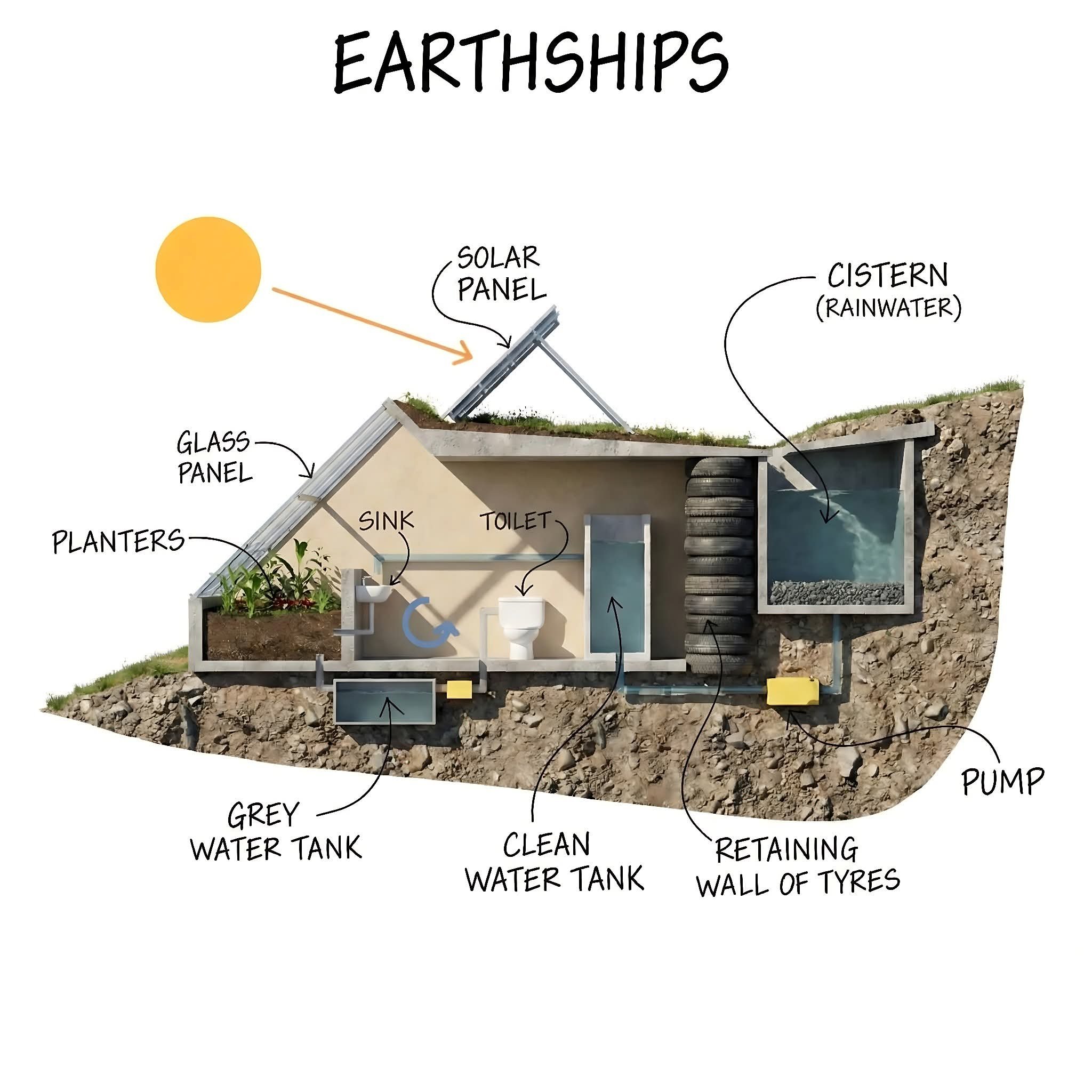 Earthship systems reference illustration