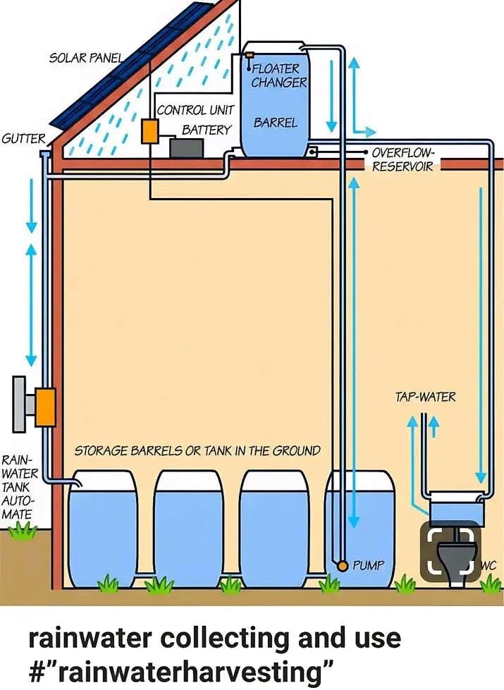 Rainwater collection and reuse reference illustration