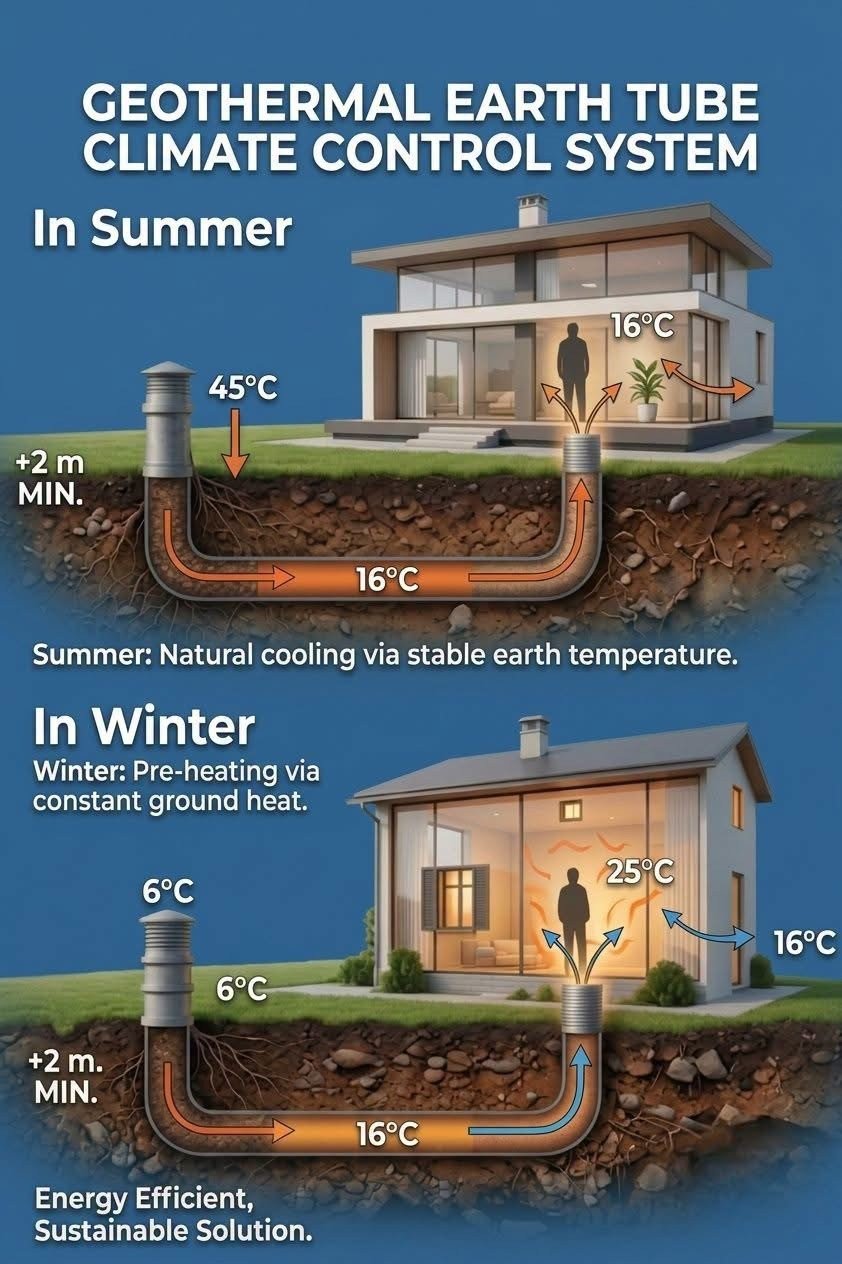Earth-tube climate control reference illustration