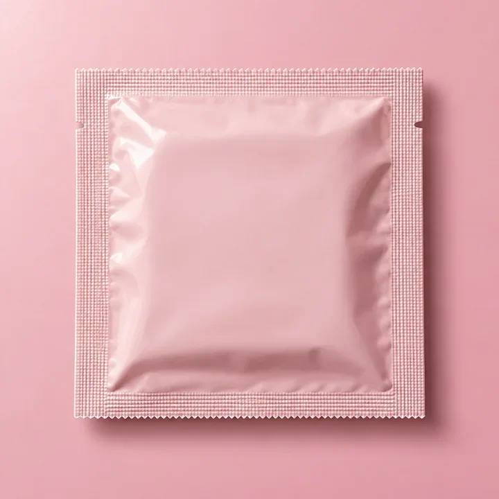 Unbranded sealed blush personal-care wipe sachet. Illustrative product concept.