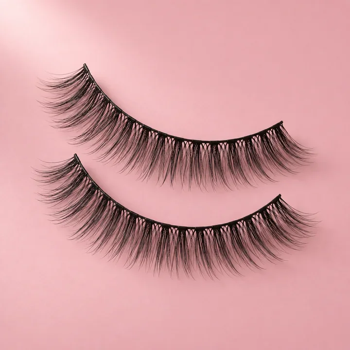 Pair of natural-style black false eyelashes. Illustrative product concept.