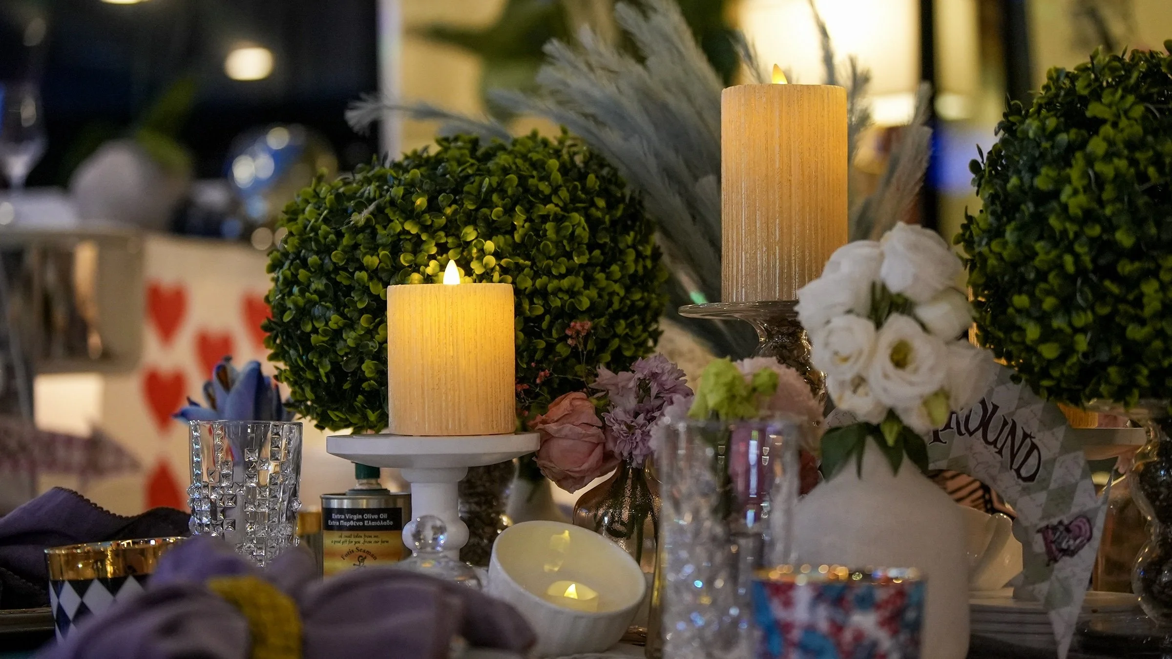 Candlelit table aboard Liquid Rehab
