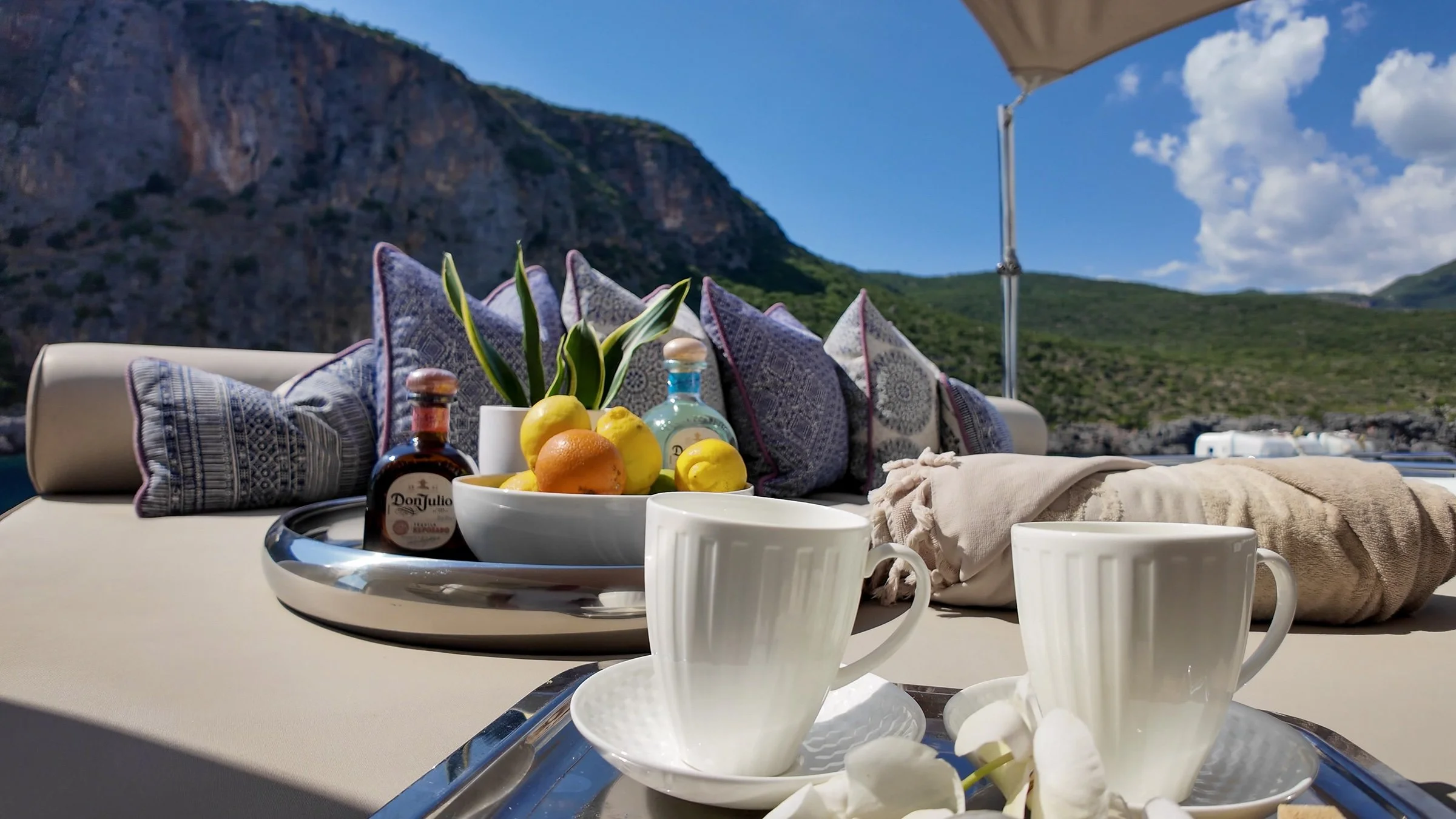 Breakfast on deck overlooking the sea
