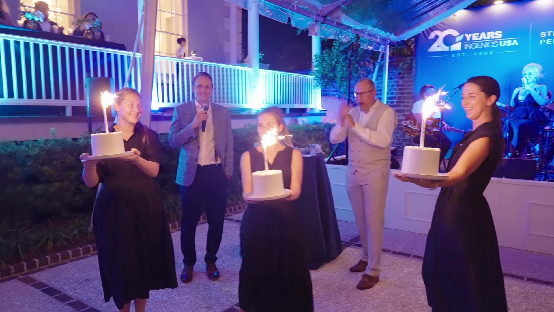 Ingenics anniversary celebration with sparklers and live music