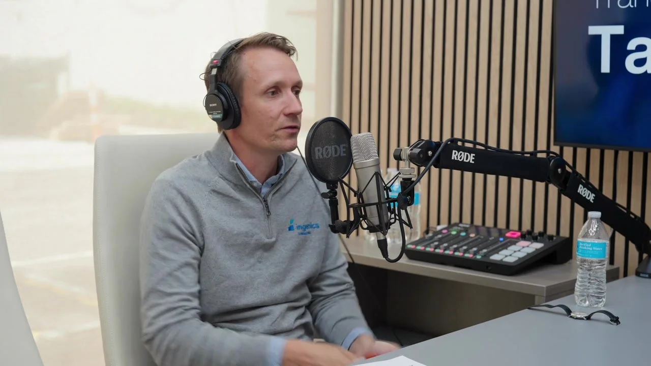 An alternate camera perspective from the Ingenics podcast, showing the host and recording equipment