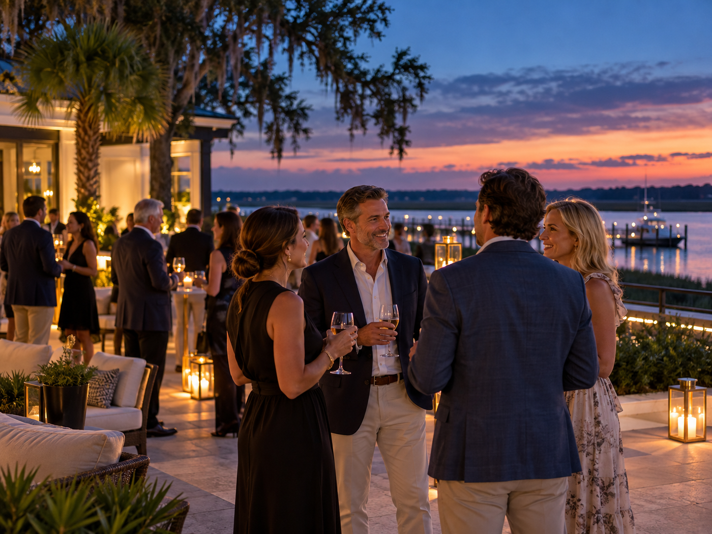 Guests in conversation at a Lowcountry gathering