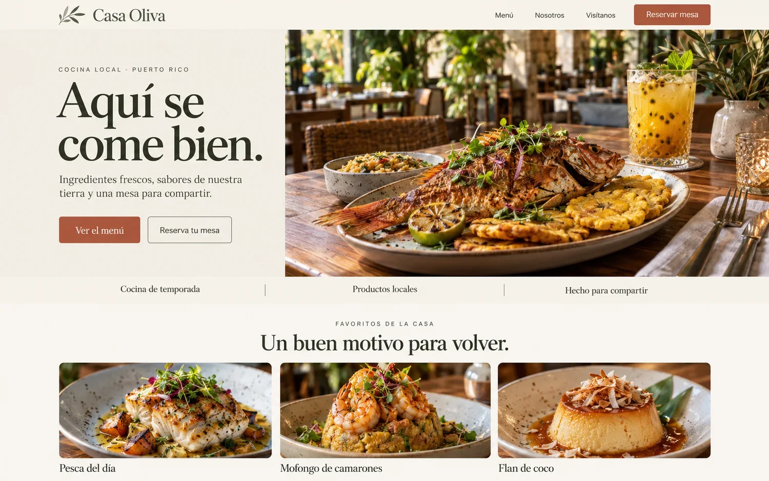 Ejemplo de website para restaurantes — Casa Oliva