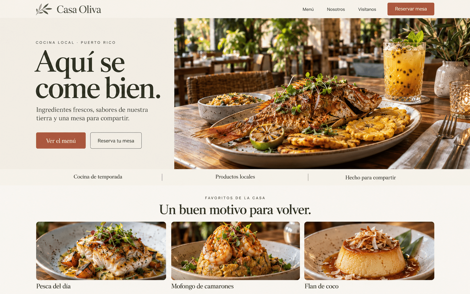 Ejemplo de website para restaurantes — Casa Oliva
