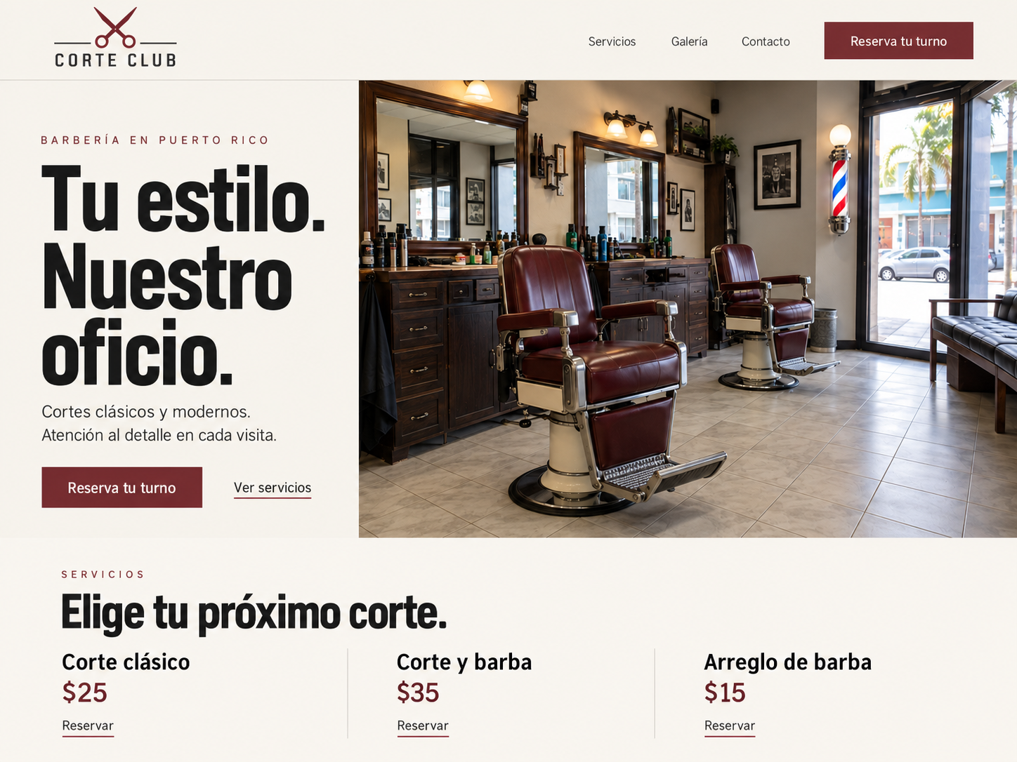 Ejemplo de website para barberías y salones — Corte Club