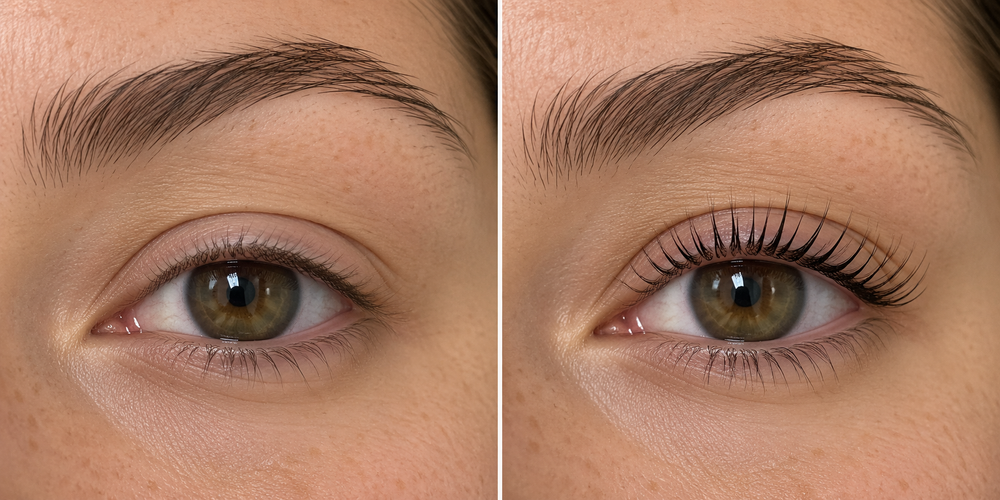Before and after lash lift and tint, real client result