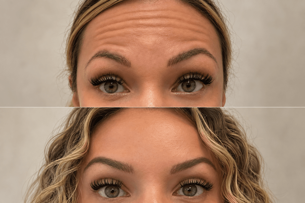 Before and after Botox for forehead lines, Nutrl Reserve client