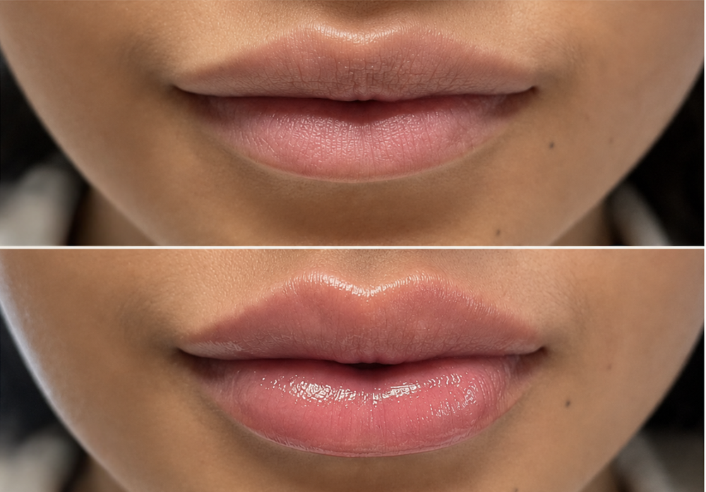 Before and after lip injections, real client result