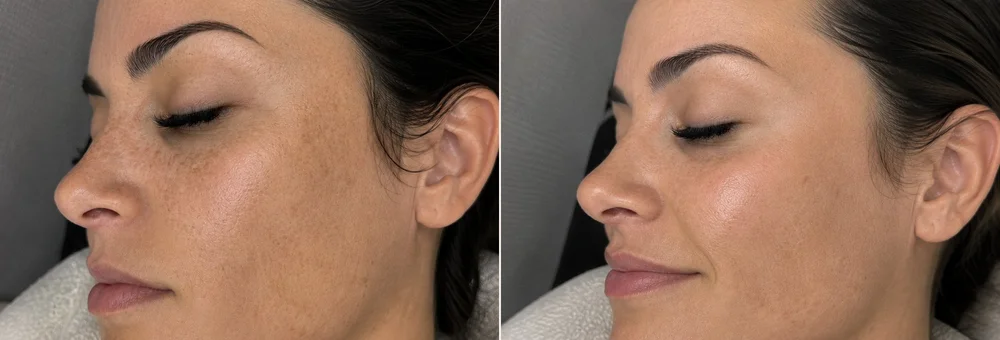 Before and after chemical peel, real client result
