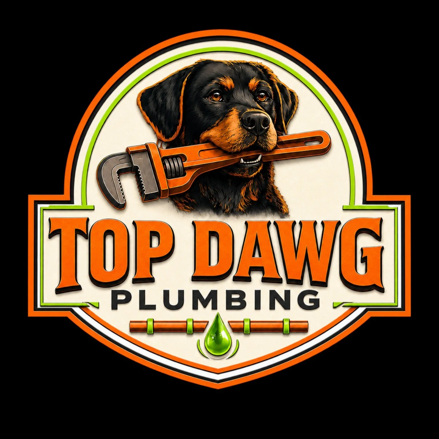 Top Dawg Plumbing Rottweiler logo