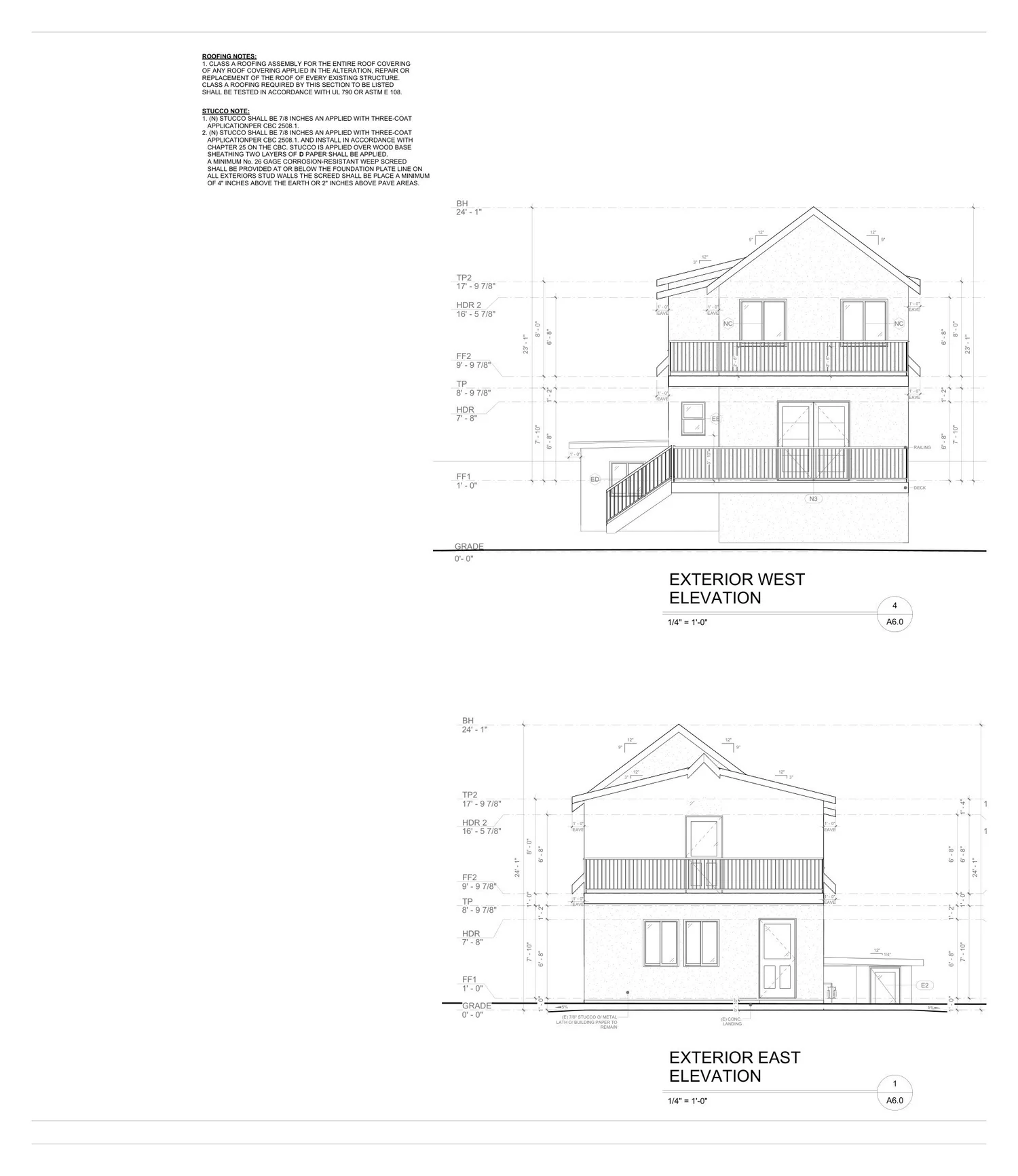 Exterior elevations: two-story addition