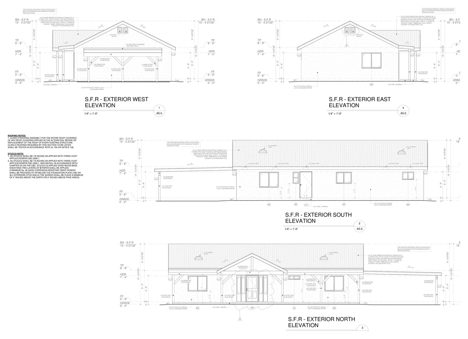 Single-family home and detached ADU elevations