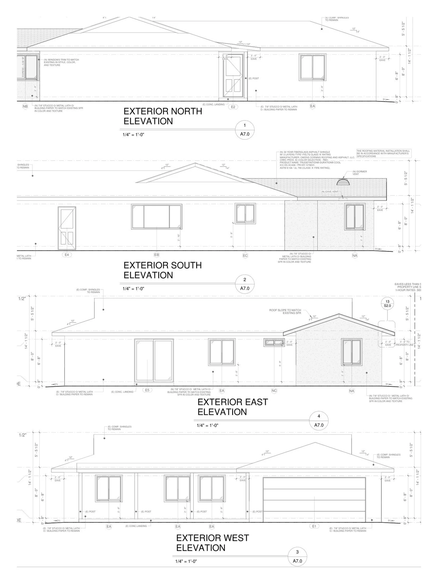 Exterior elevations: single-story addition