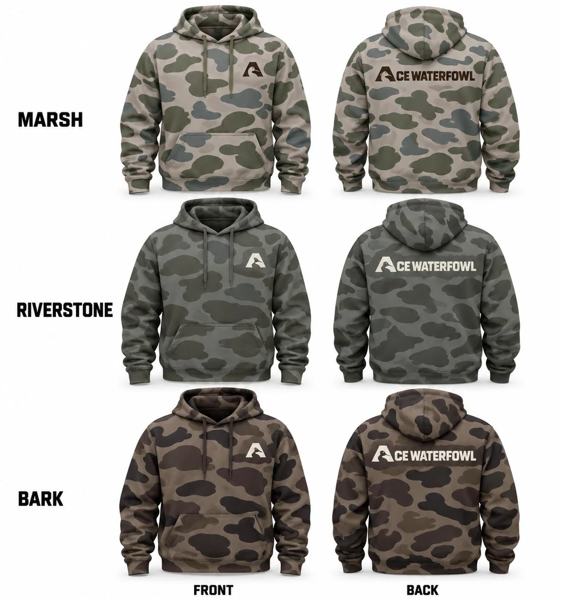 Ace Waterfowl duck camo hoodies