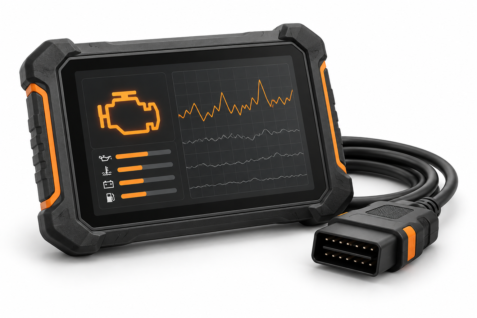 3D illustration of an engine diagnostic tablet