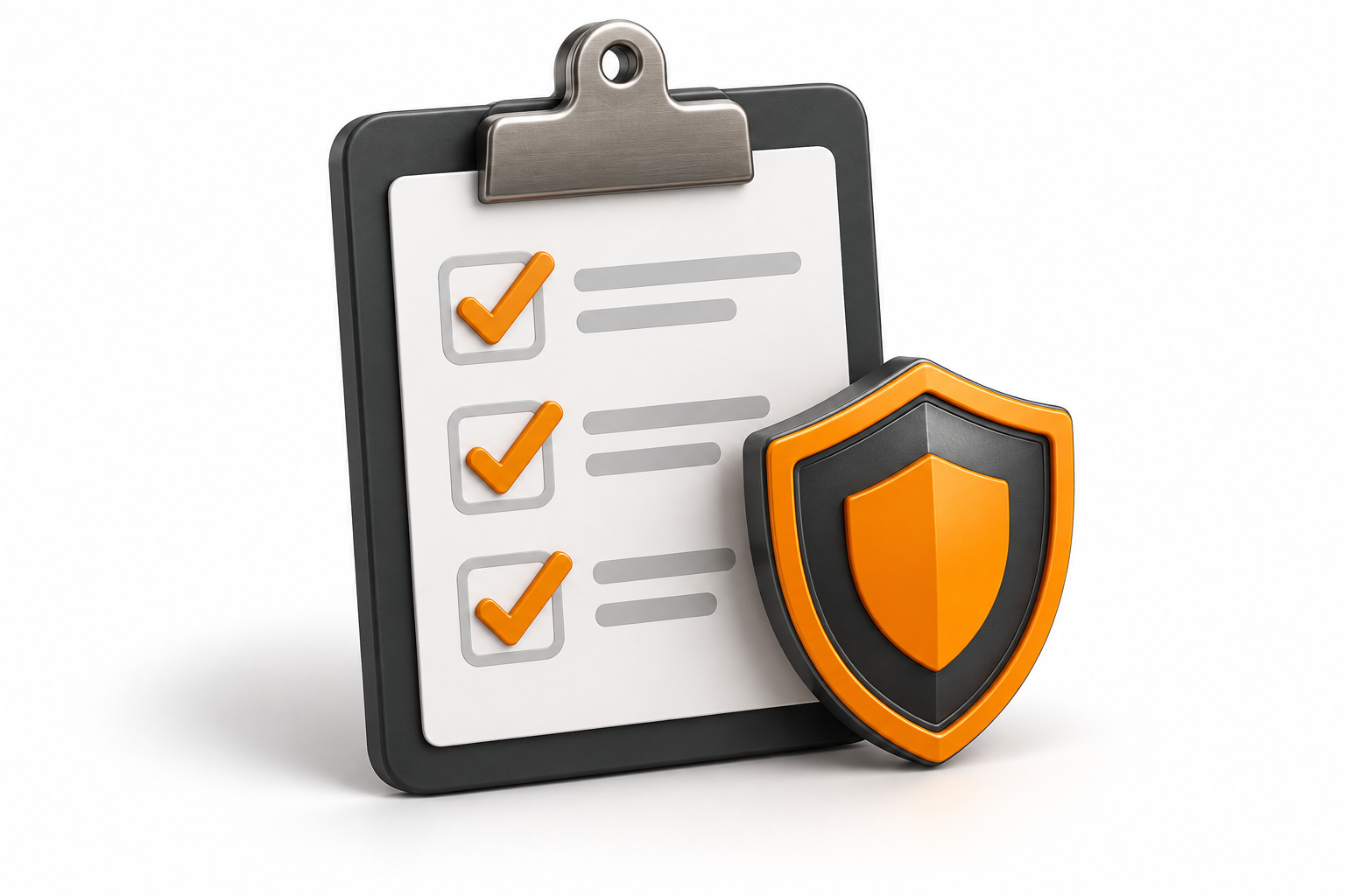 3D illustration of a safety inspection checklist and shield