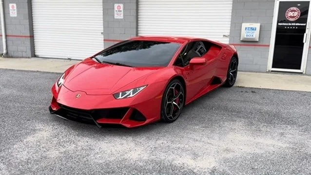 Red Lamborghini Huracán EVO with paint protection film at OCD Tinting & Wraps, Fort Walton Beach