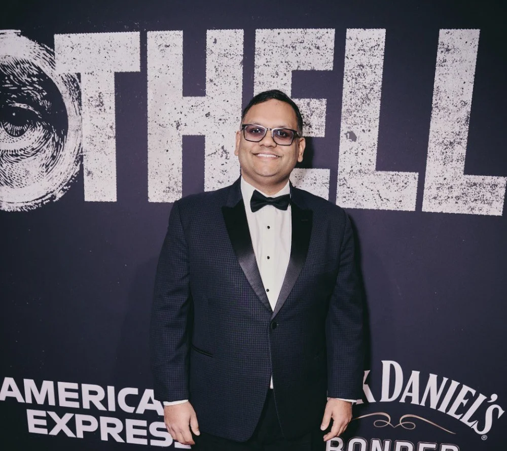 Ankit Agrawal in a tuxedo on the opening-night red carpet at the Ethel Barrymore Theatre