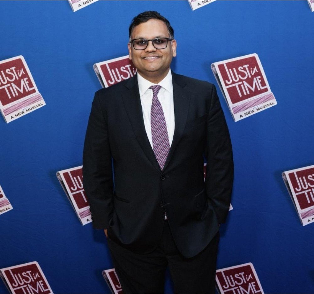 Ankit Agrawal on the red carpet at the Just in Time opening night at Circle in the Square