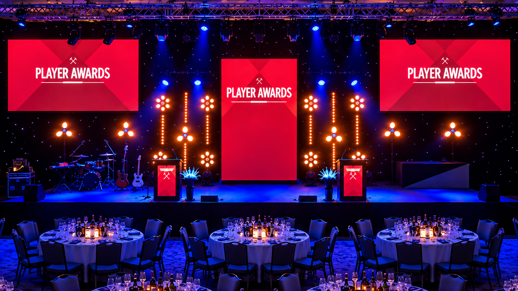 Player Awards event stage with blue and amber lighting