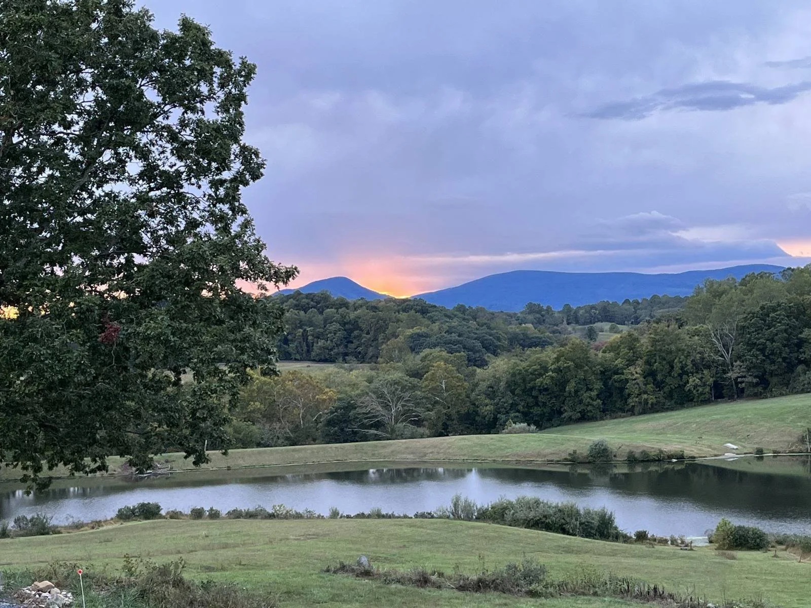 Sunset over the lake and the Blue Ridge at Havenstone