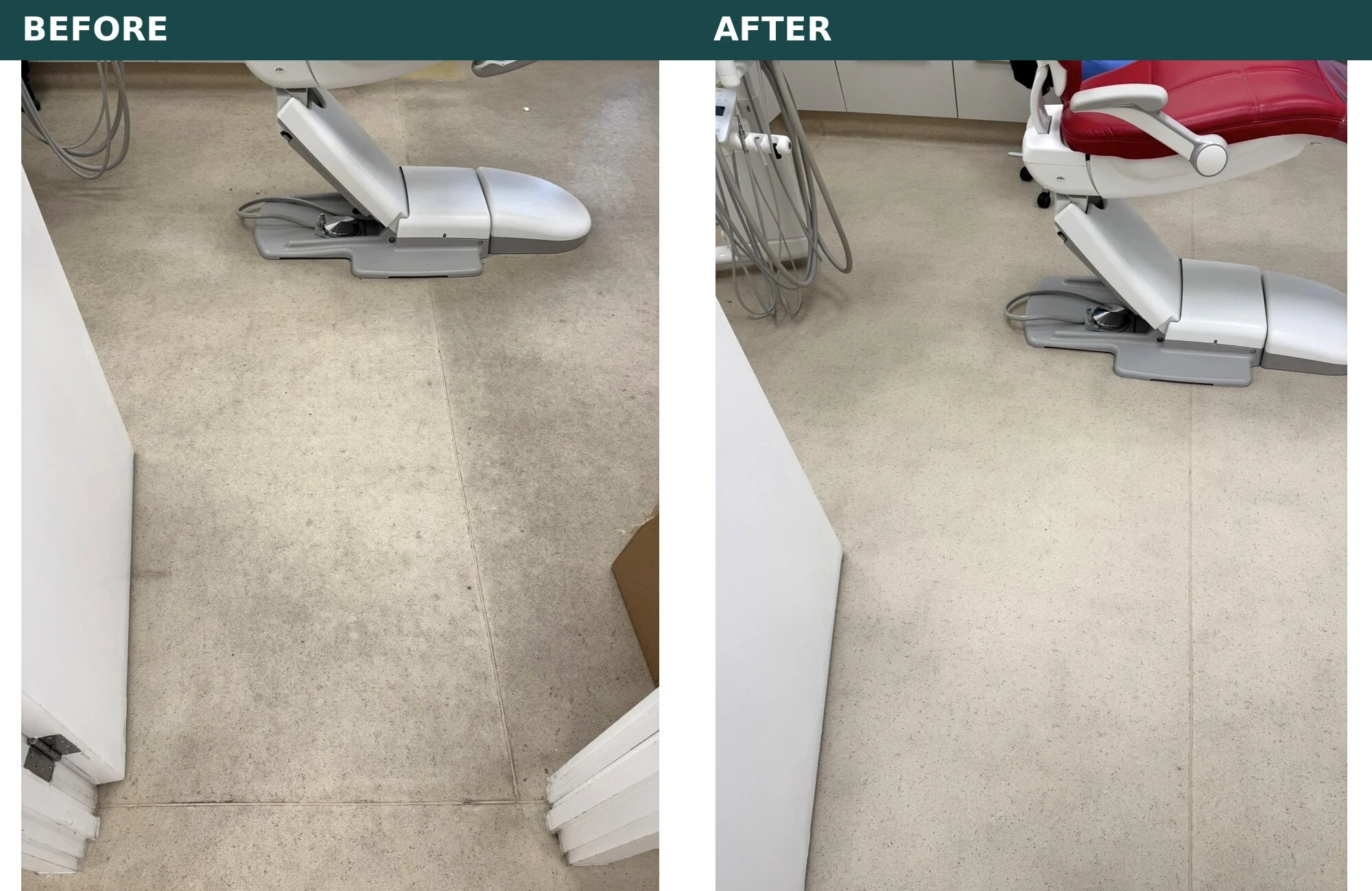 Before and after Smartshine deep cleaning of a dental-clinic floor