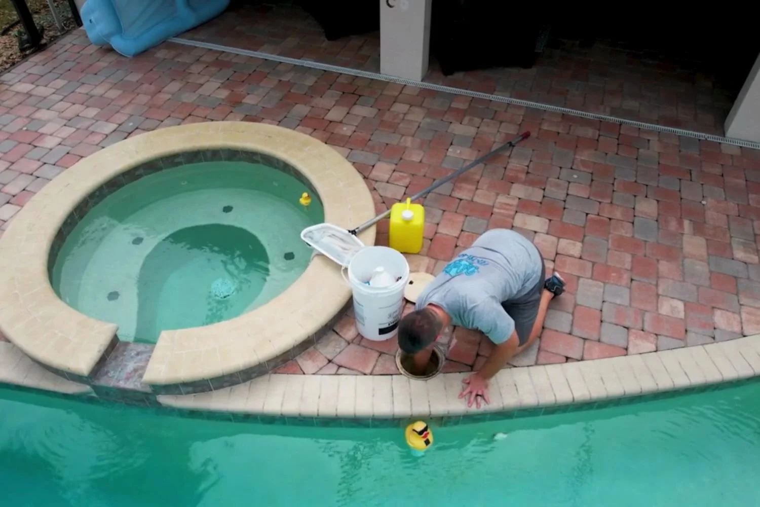Technician servicing a spa
