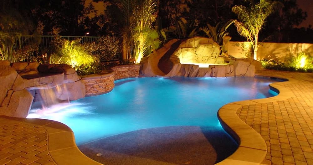 Pool lights at night in a grotto