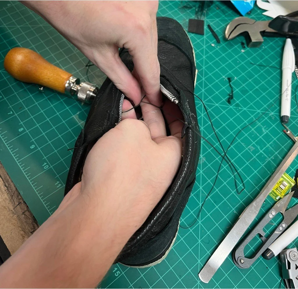 Grab thread and loop inside shoe