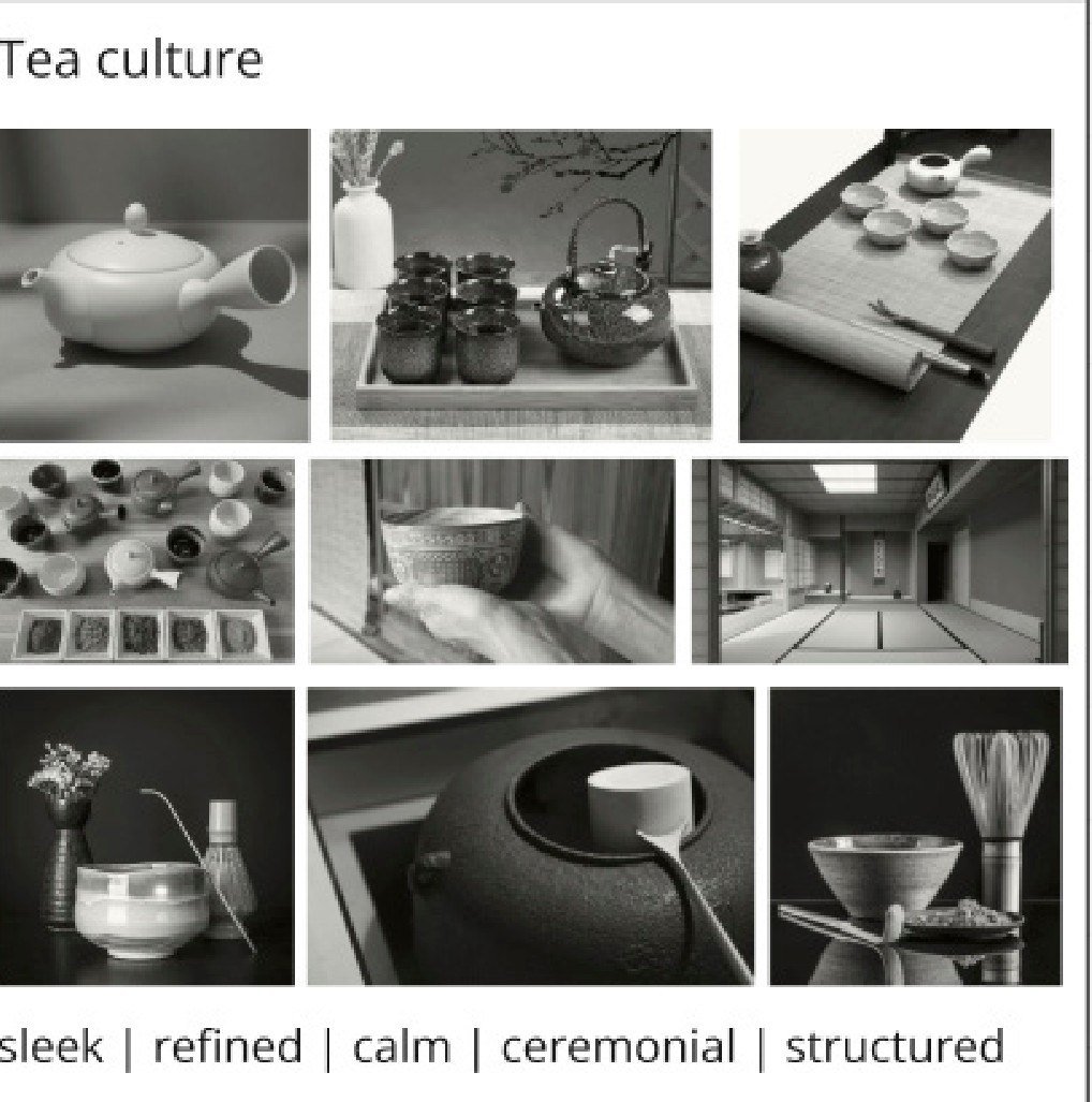 Elements of Japanese culture were chosen and examined to determine the adjectives that define them and the characteristics that make them uniquely Japanese. I chose tea culture to move forwards with for the physical direction of my device.