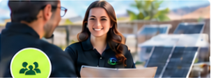 Illustrated sales team helping solar customers