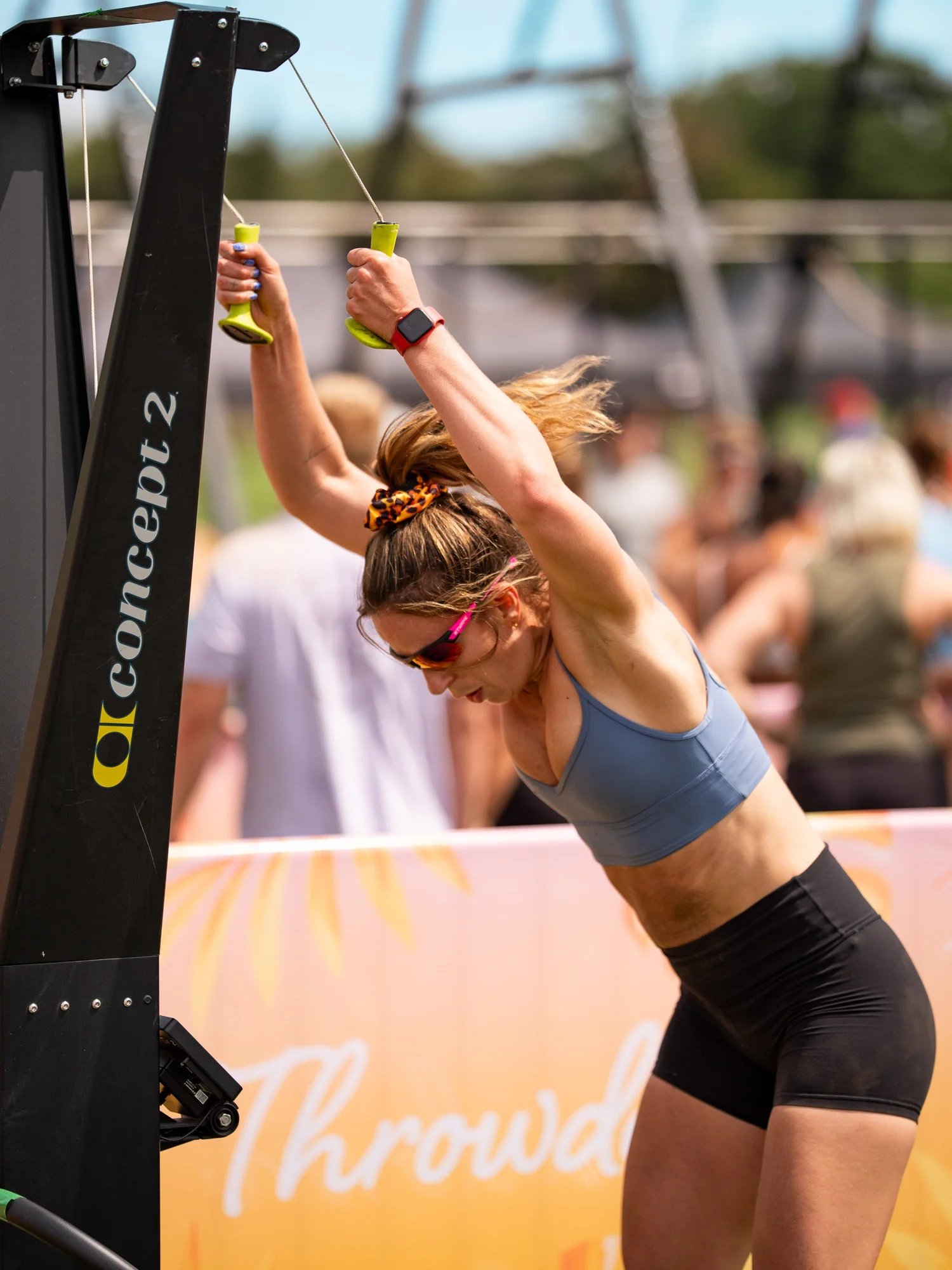Throwdown competitor powering through the ski erg