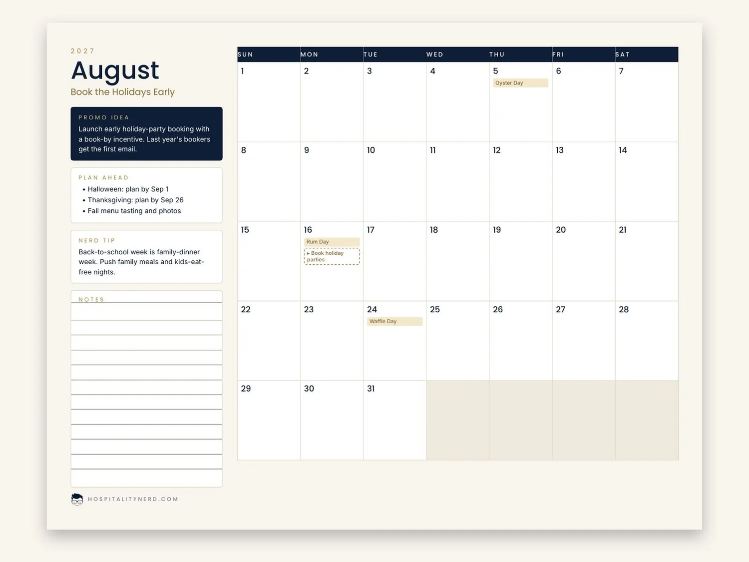 2027 Restaurant Marketing Calendar preview 4