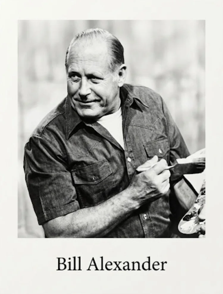 Bill Alexander, The Happy Painter, holding a paintbrush and palette