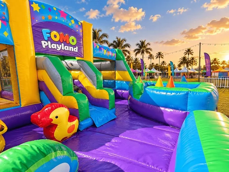 Colorful inflatable bounce house playland