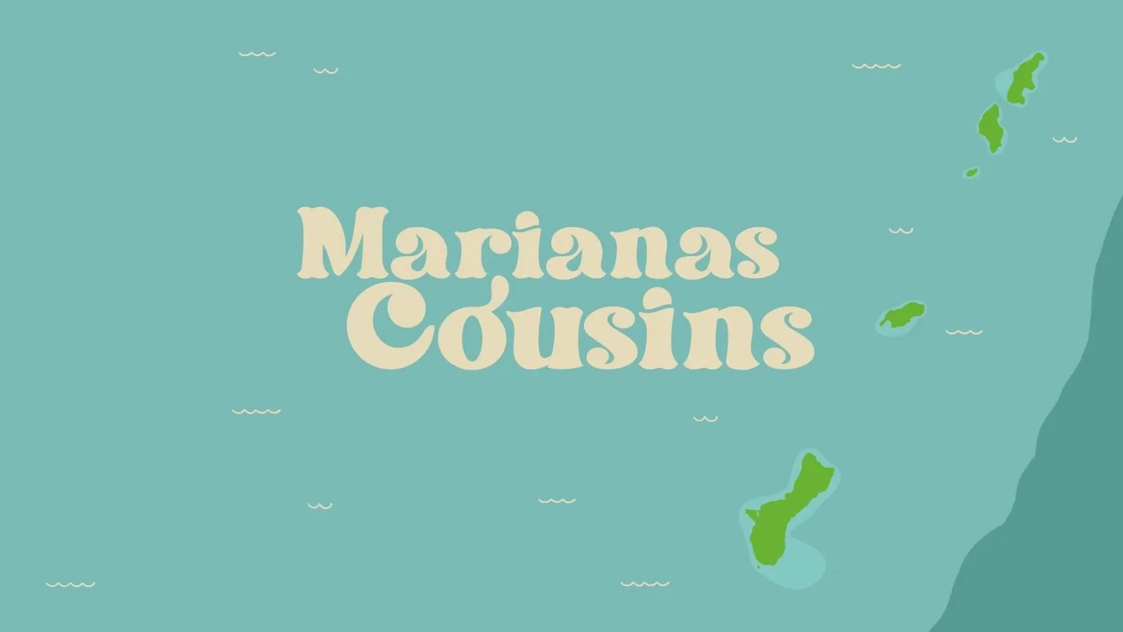 Marianas Cousins title art over an illustrated map of the Mariana Islands