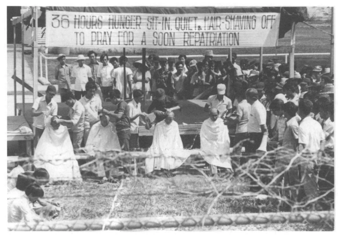 Evacuees on a 36-hour hunger strike calling for repatriation